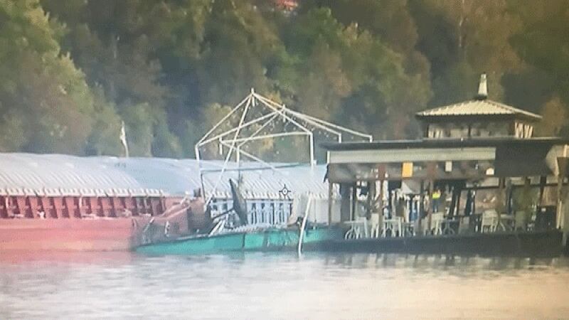 A barge slammed into the Ludlow Bromely  Yacht Club on the Ohio River in Northern Kentucky...