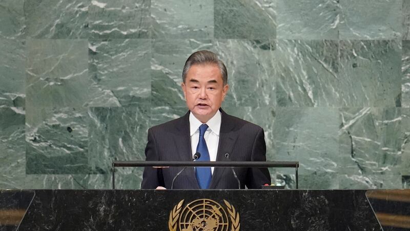 Foreign Minister of China Wang Yi addresses the 77th session of the United Nations General...
