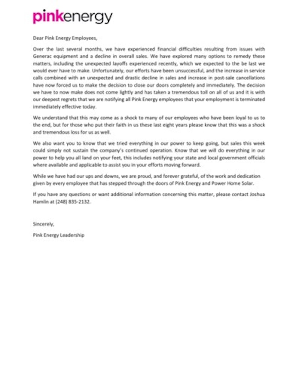 Pink Energy is reportedly closing its doors effective immediately, according to a letter sent...